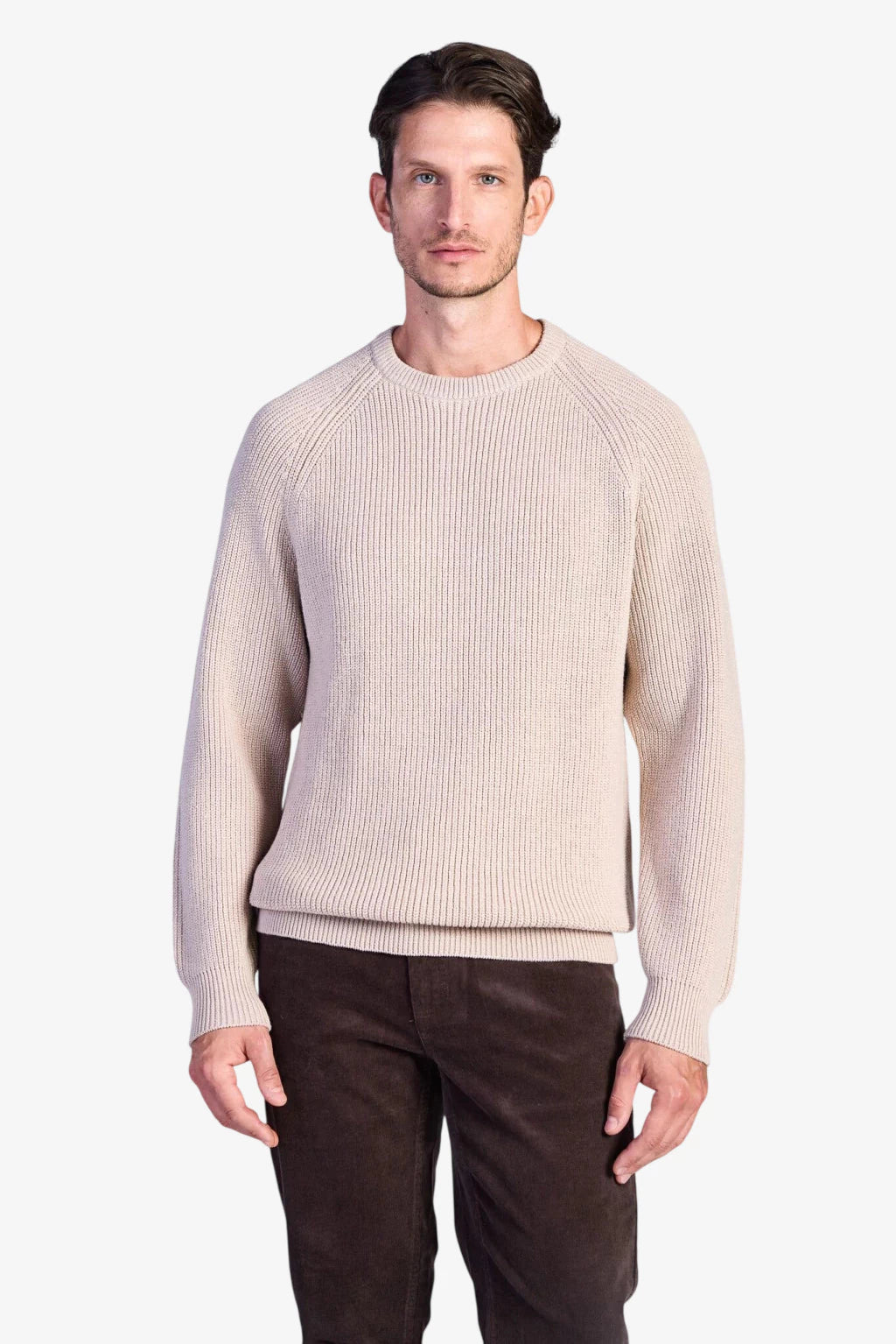 Cotton Fisherman's Rib Crewneck Sweater - Beige