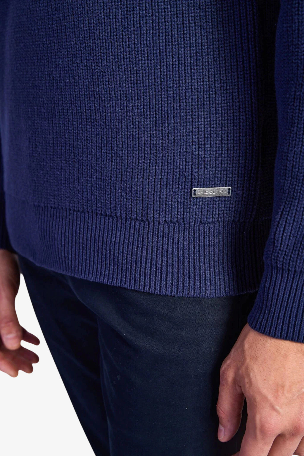 Cotton Fisherman's Rib Crewneck Sweater - Dark Navy