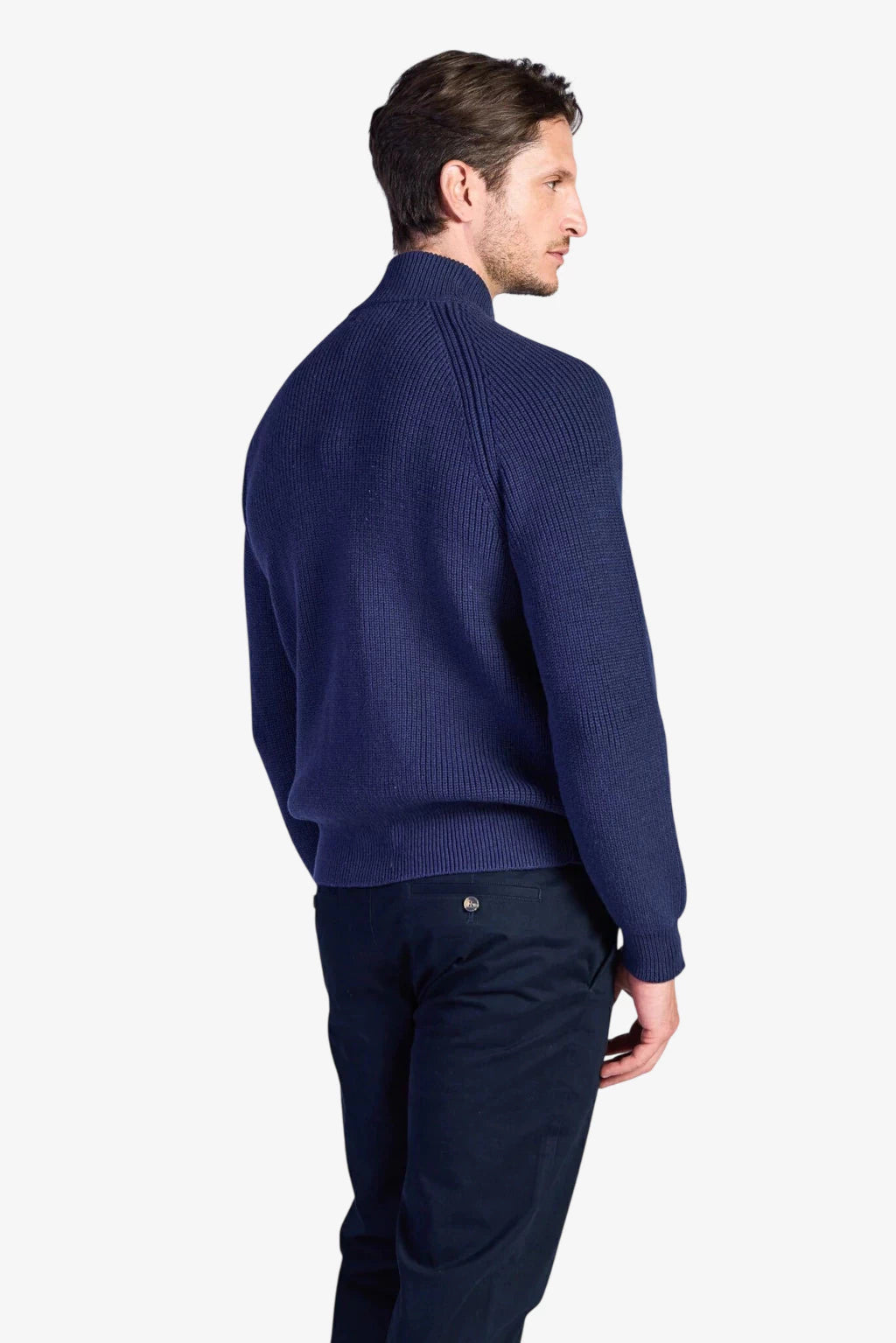 Cotton Fisherman's Rib Zip Jacket - Dark Navy