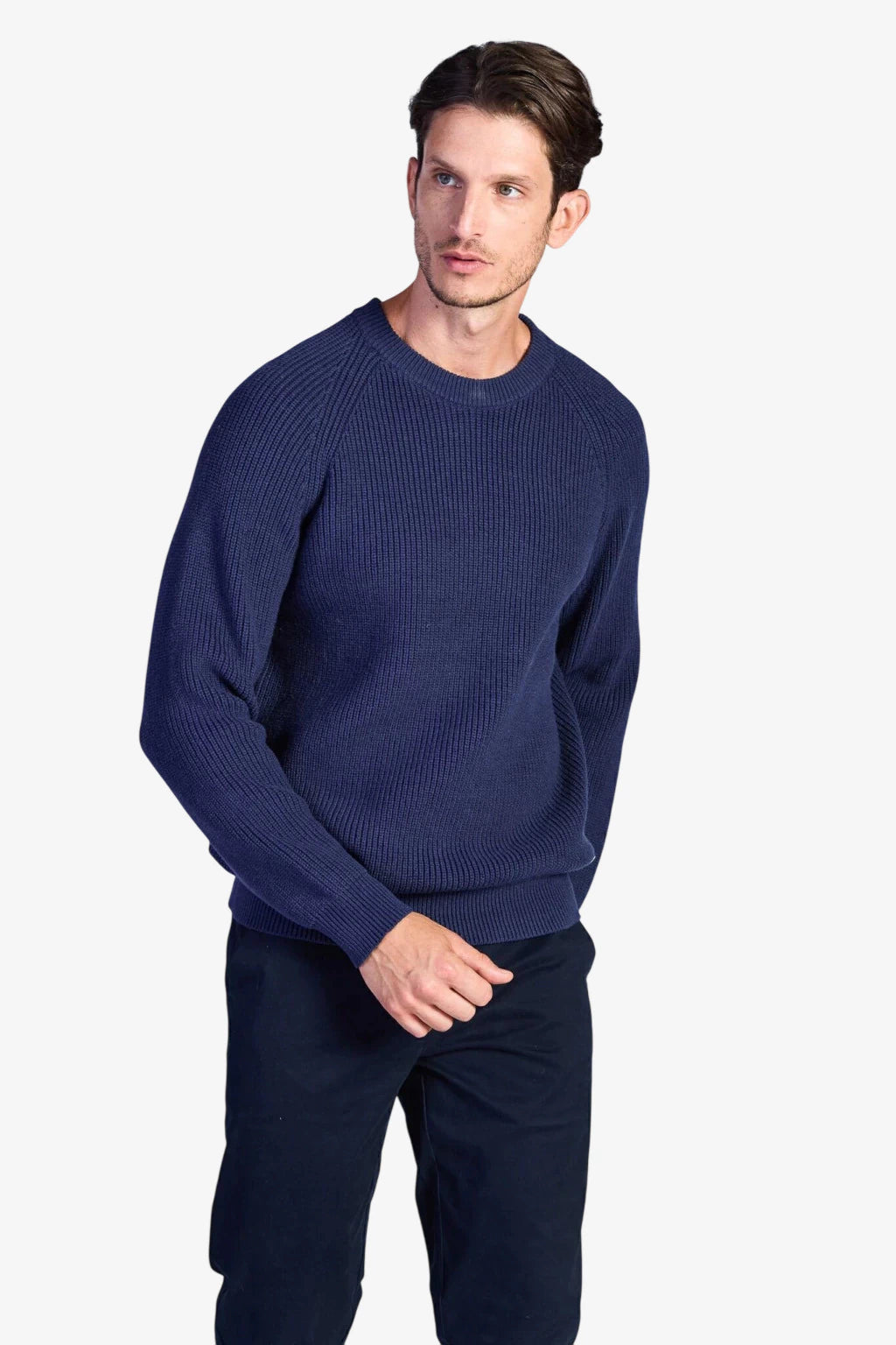 Cotton Fisherman's Rib Crewneck Sweater - Dark Navy