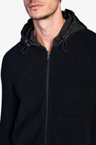 Fisherman's Rib Hybrid Jacket with Nylon Hood - Black