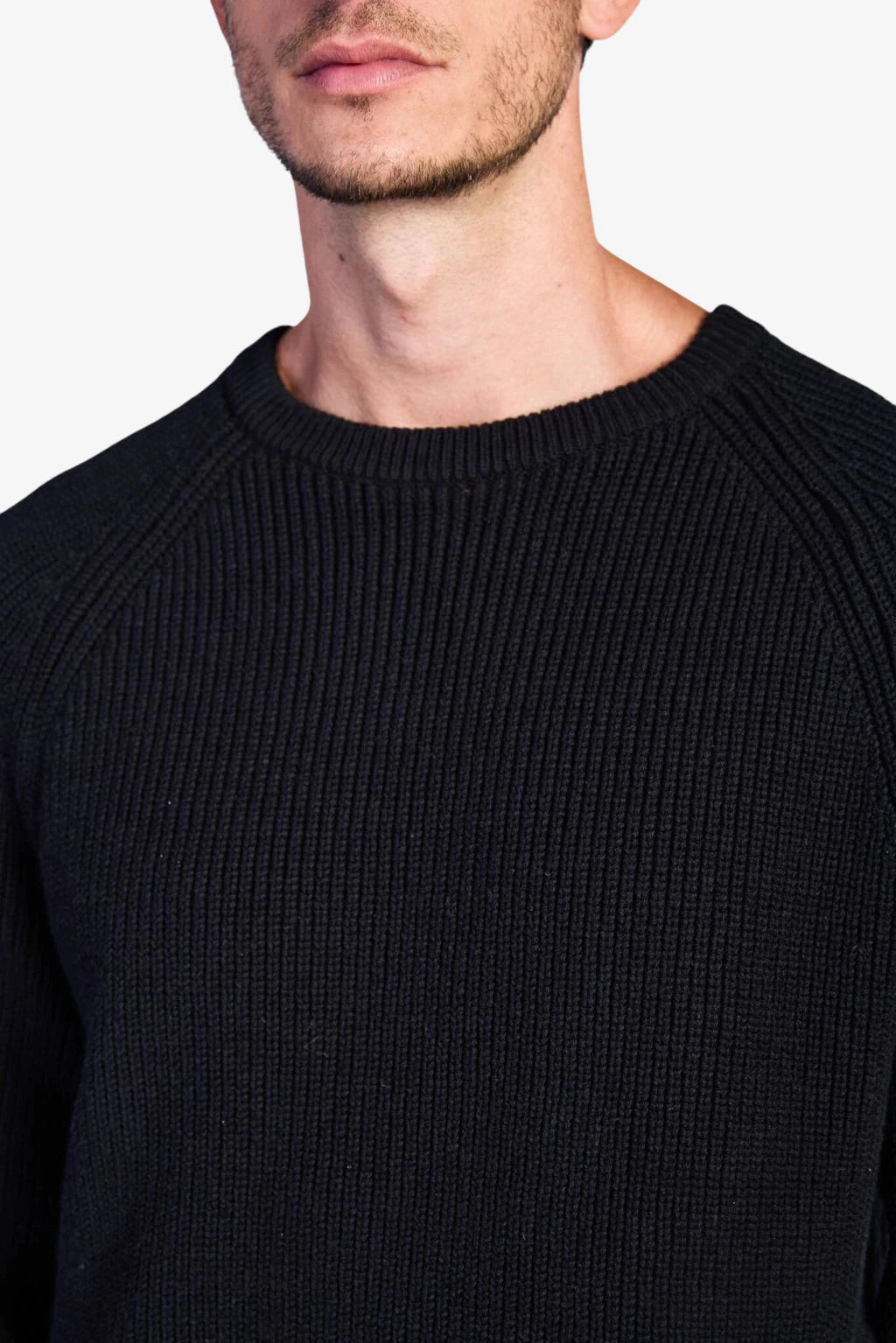 Cotton Fisherman's Rib Crewneck Sweater - Black