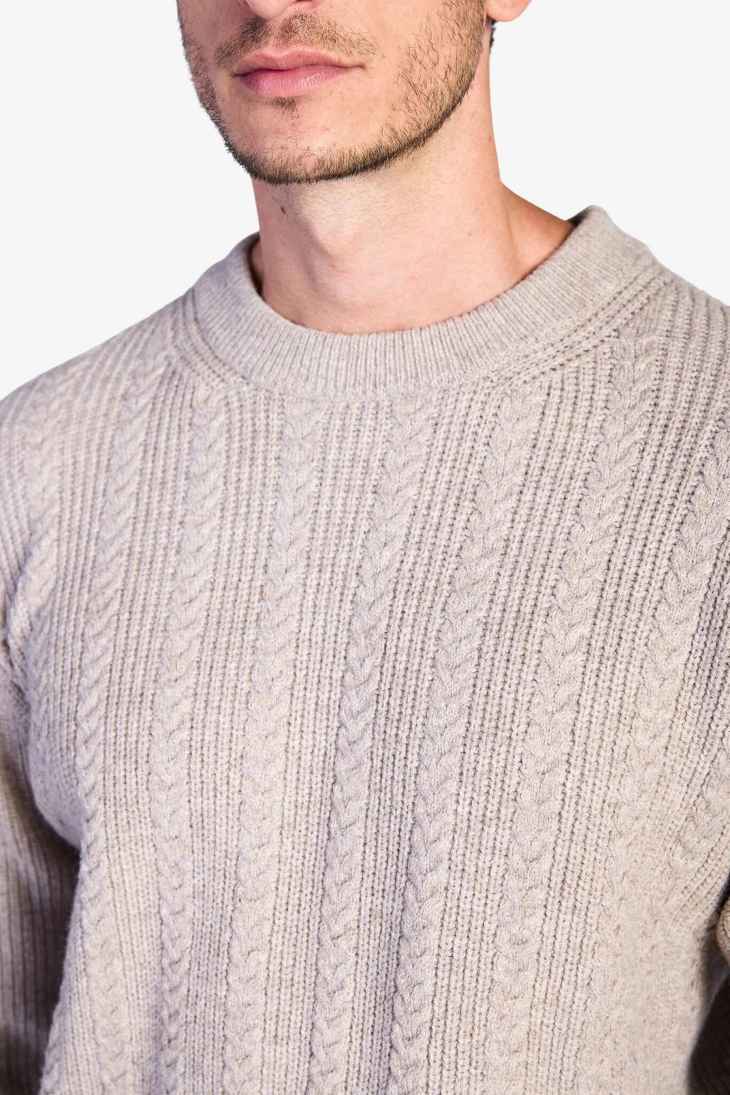 Wool-Blend Cable-Knit Sweater - Beige