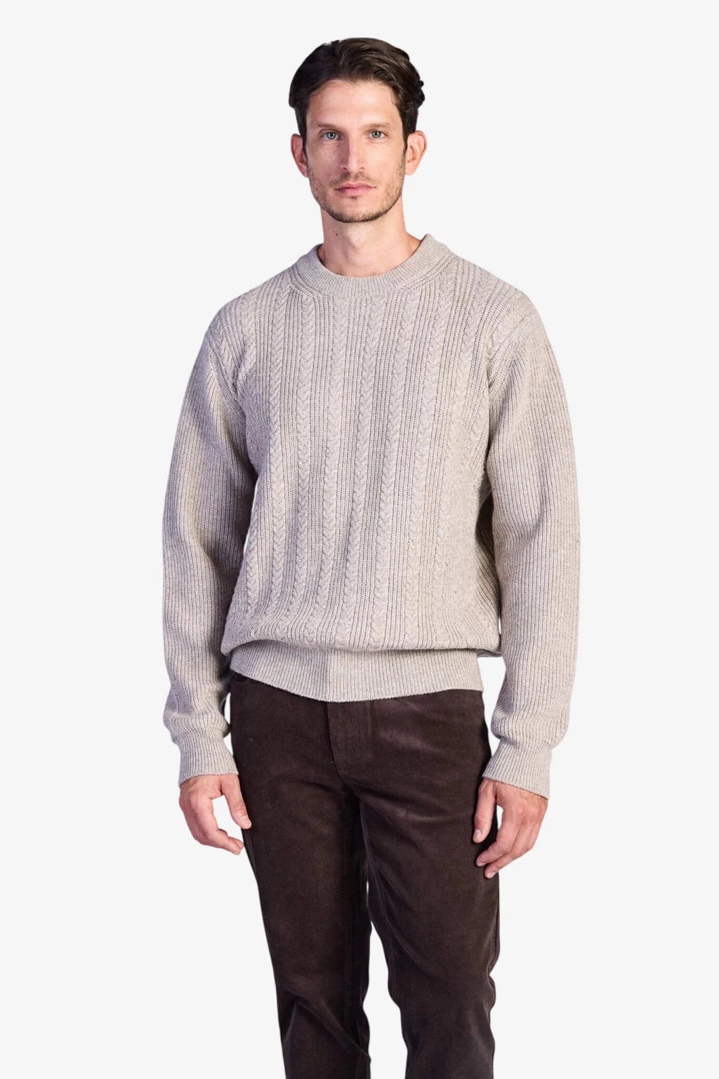 Wool-Blend Cable-Knit Sweater - Beige