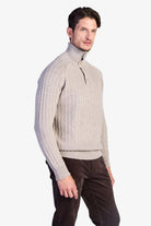 Wool-Blend Button-Neck Sweater - Beige