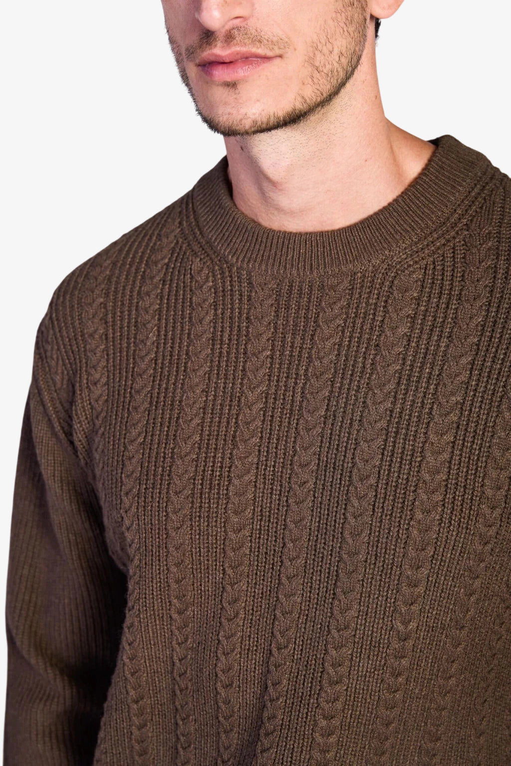 Wool-Blend Cable-Knit Sweater - Mink