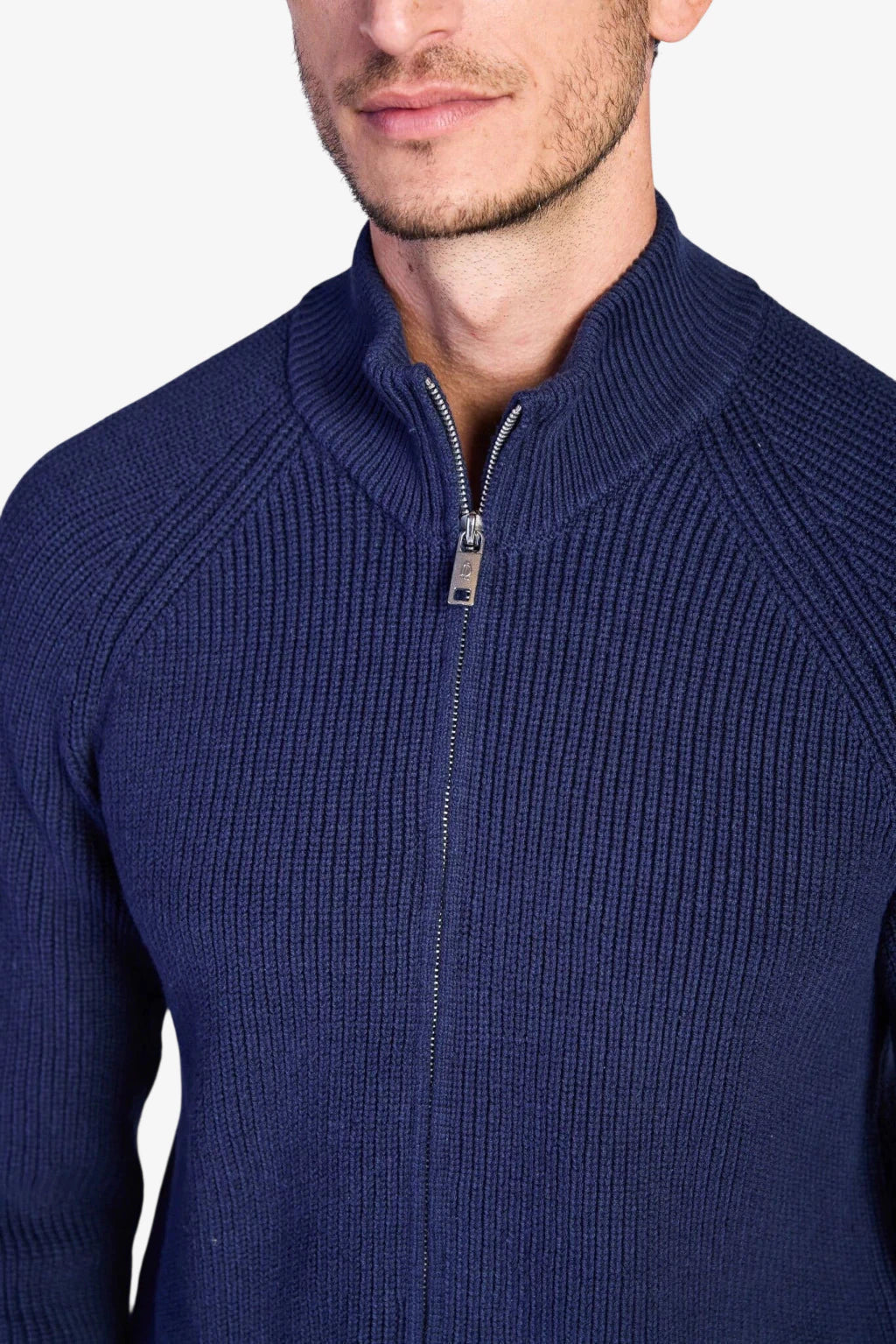 Cotton Fisherman's Rib Zip Jacket - Dark Navy