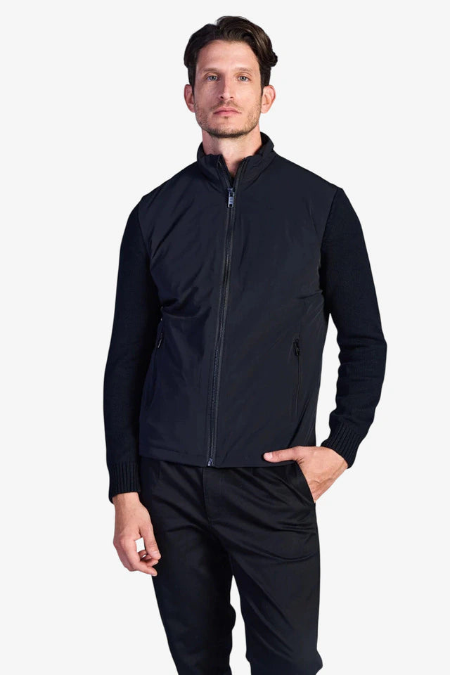Hybrid Jacket with Knit Sleeves - Black
