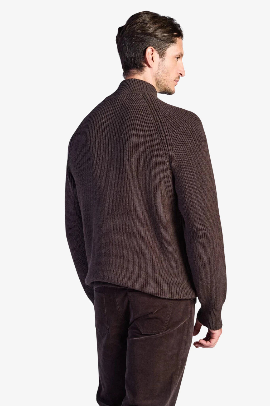 Cotton Fisherman's Rib Zip Jacket - Coffee