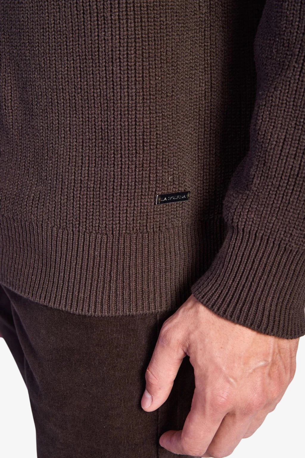 Cotton Fisherman's Rib Crewneck Sweater - Coffee
