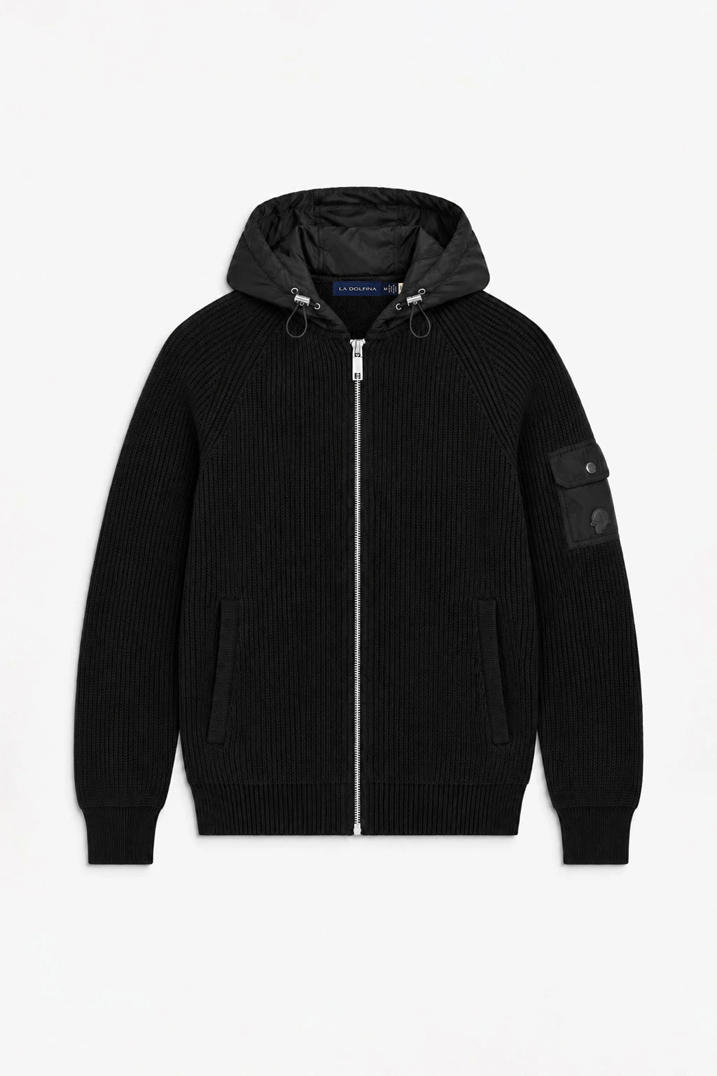 Fisherman's Rib Hybrid Jacket with Nylon Hood - Black