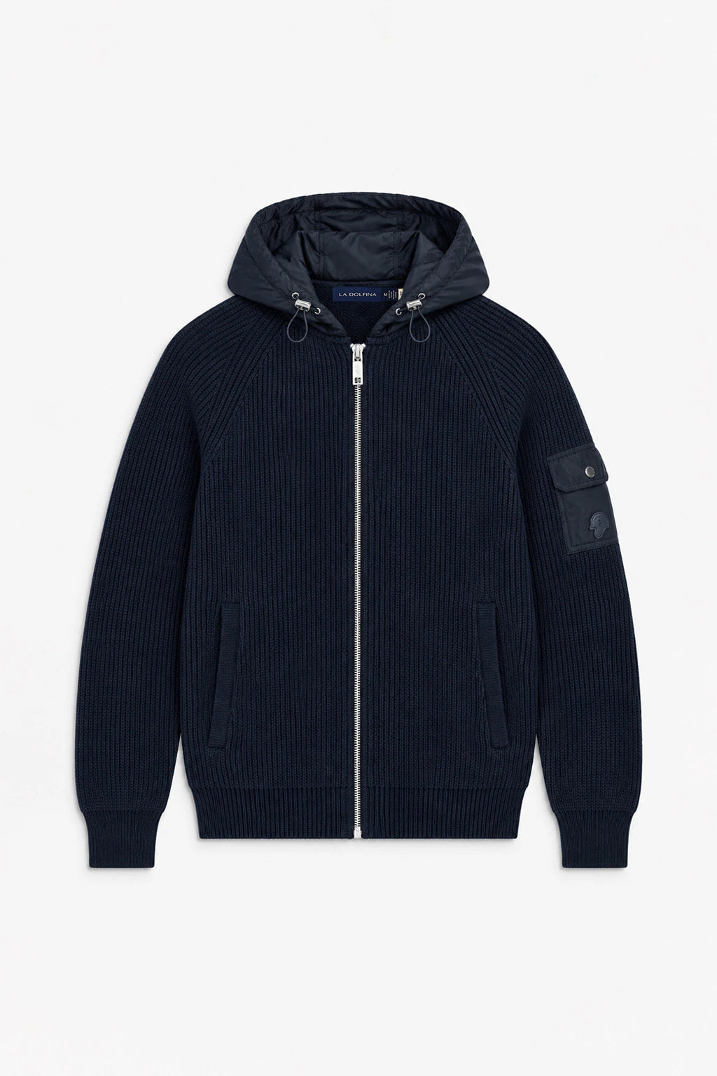 Fisherman's Rib Hybrid Jacket with Nylon Hood - Dark Navy