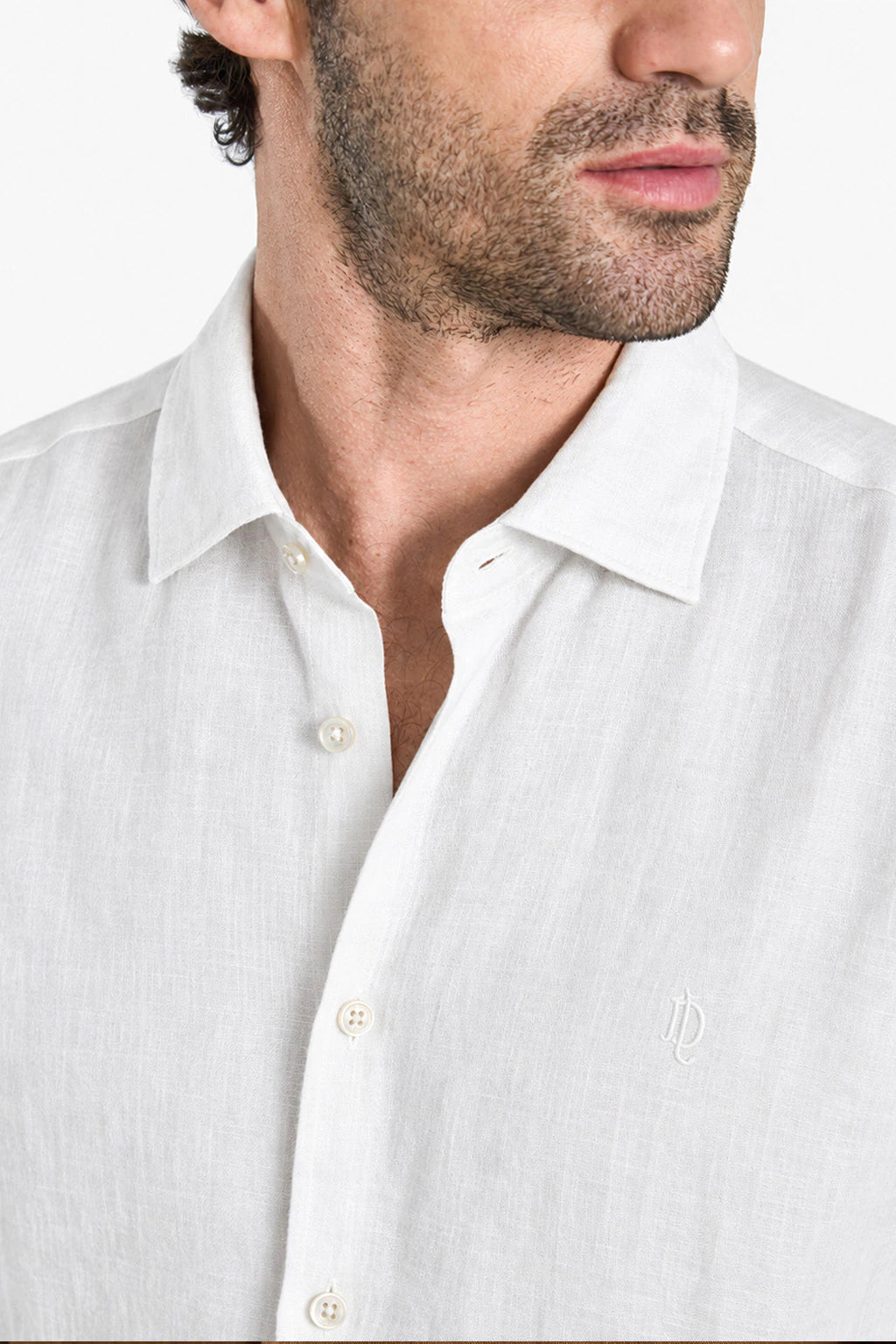 Garment-Dyed Pure Linen Shirt - White