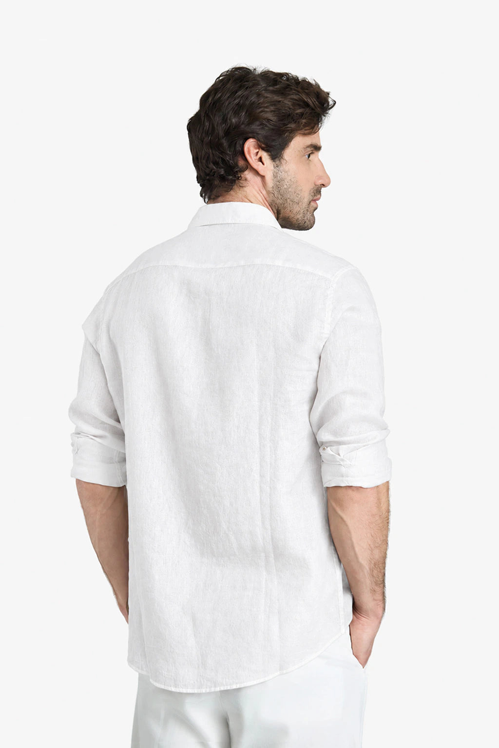 Garment-Dyed Pure Linen Shirt - White