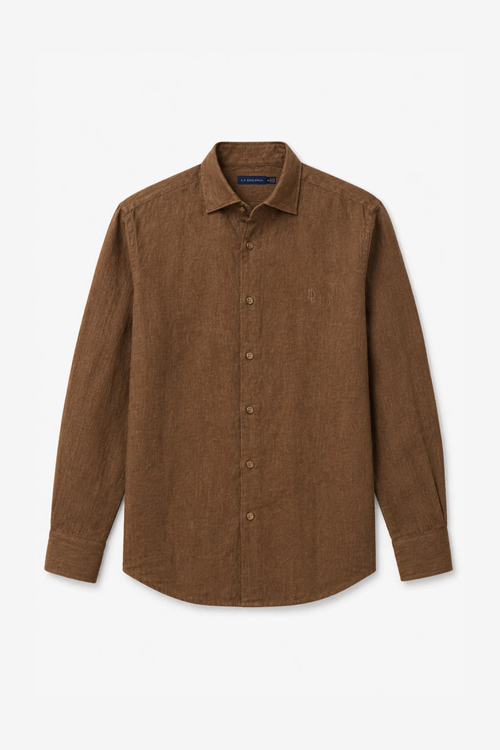 Garment-Dyed Pure Linen Shirt - Coffee