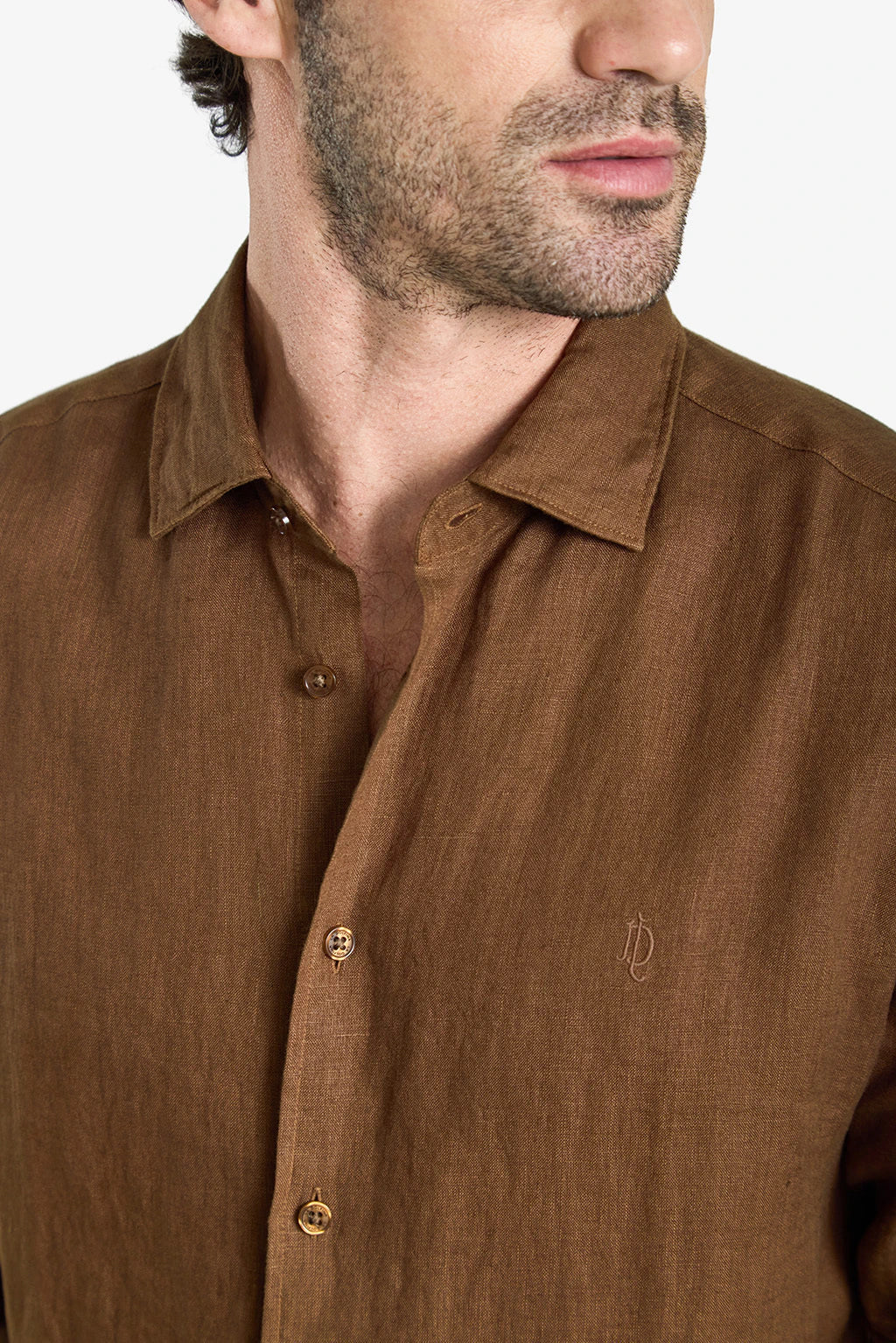 Garment-Dyed Pure Linen Shirt - Coffee