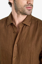 Garment-Dyed Pure Linen Shirt - Coffee