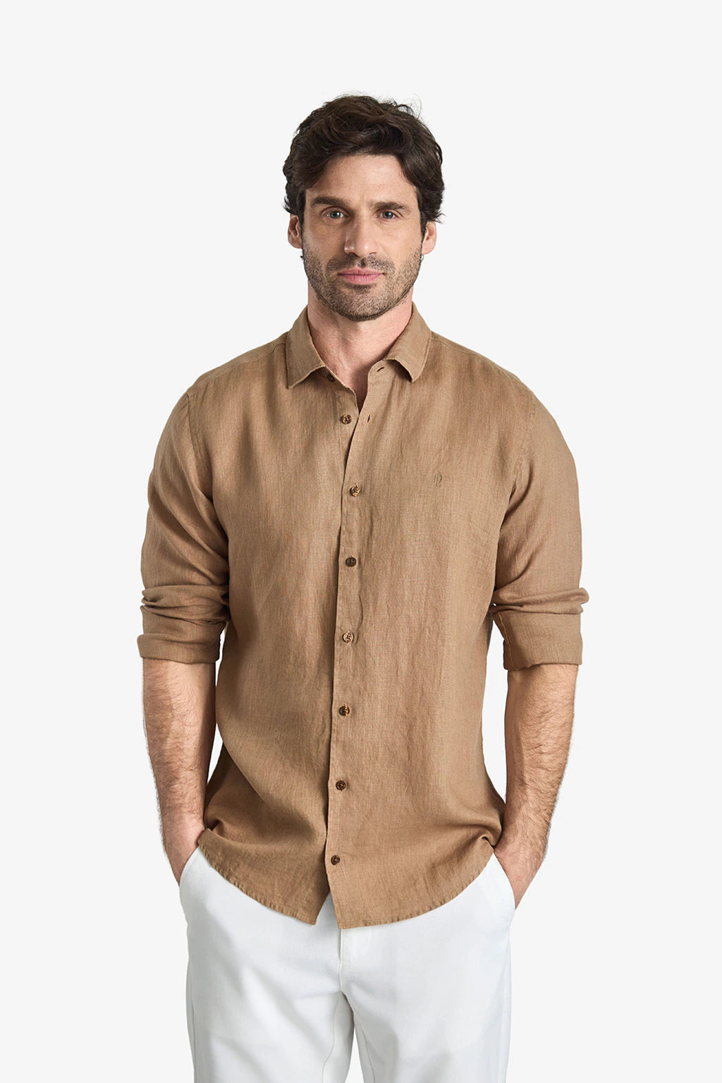 Garment-Dyed Pure Linen Shirt - Greige