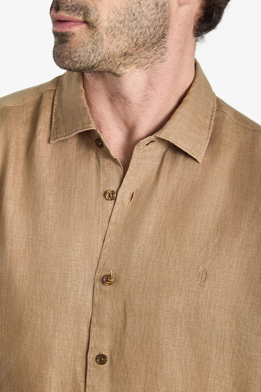 Garment-Dyed Pure Linen Shirt - Greige
