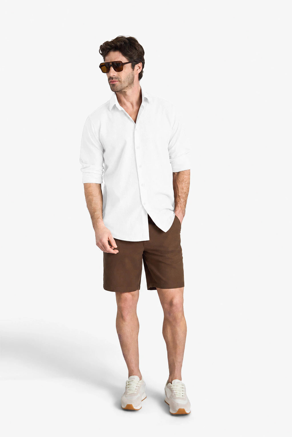Garment-Dyed Pure Linen Shirt - White