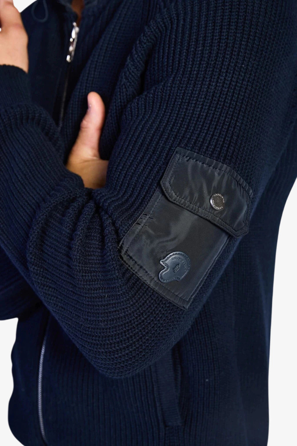 Fisherman's Rib Hybrid Jacket with Nylon Hood - Dark Navy