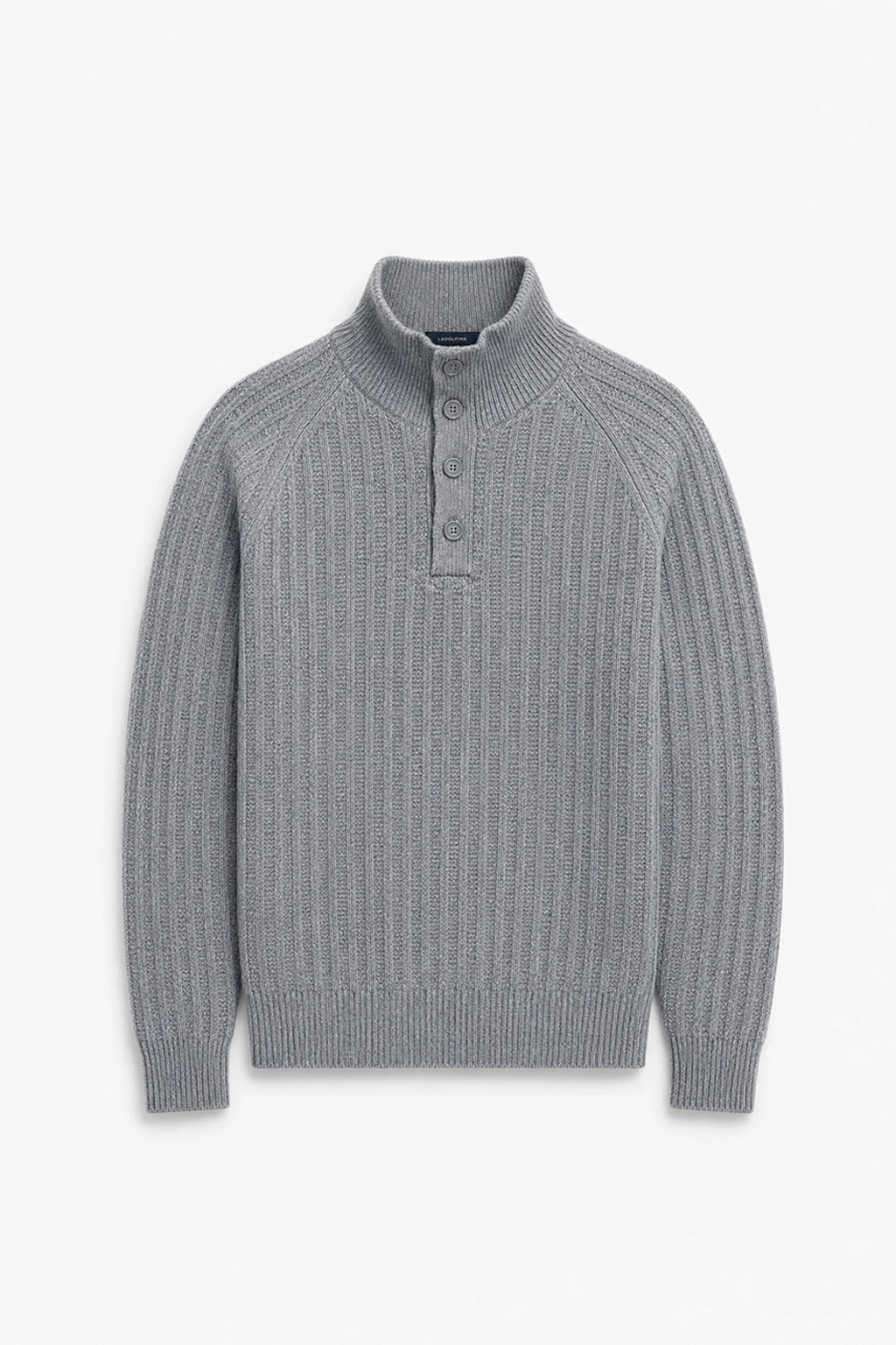 Wool-Blend Button-Neck Sweater - Medium Gray