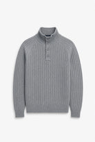 Wool-Blend Button-Neck Sweater - Medium Gray