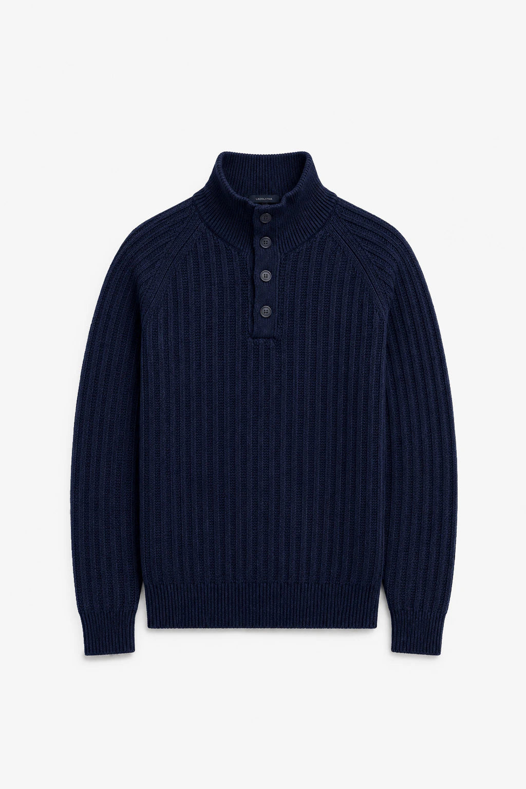 Wool-Blend Button-Neck Sweater - Dark Navy