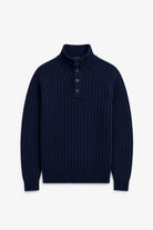 Wool-Blend Button-Neck Sweater - Dark Navy