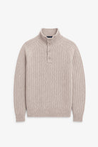 Wool-Blend Button-Neck Sweater - Beige