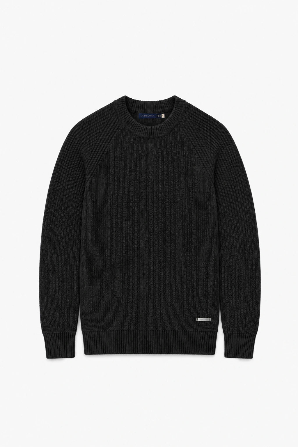 Cotton Fisherman's Rib Crewneck Sweater - Black