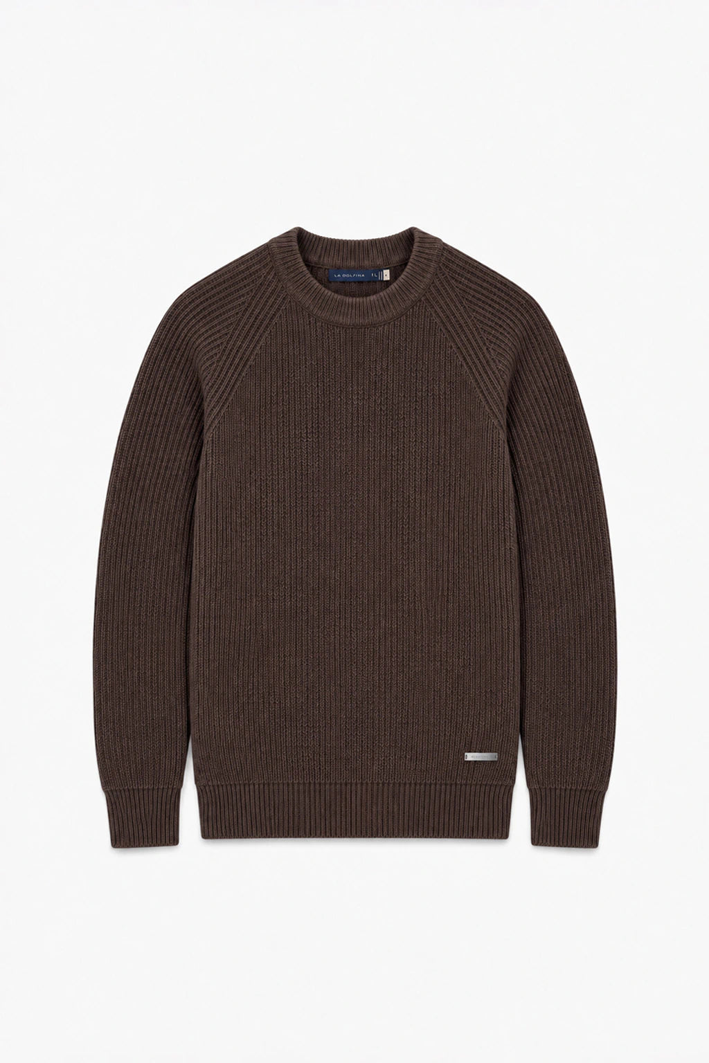 Cotton Fisherman's Rib Crewneck Sweater - Coffee