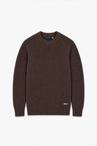 Cotton Fisherman's Rib Crewneck Sweater - Coffee