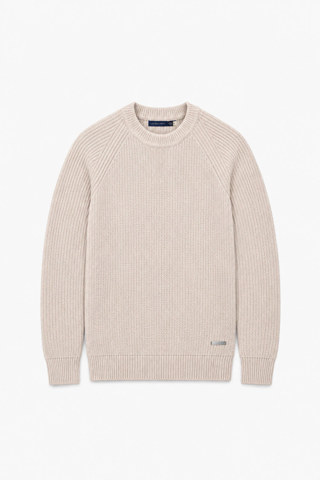 Cotton Fisherman's Rib Crewneck Sweater - Beige