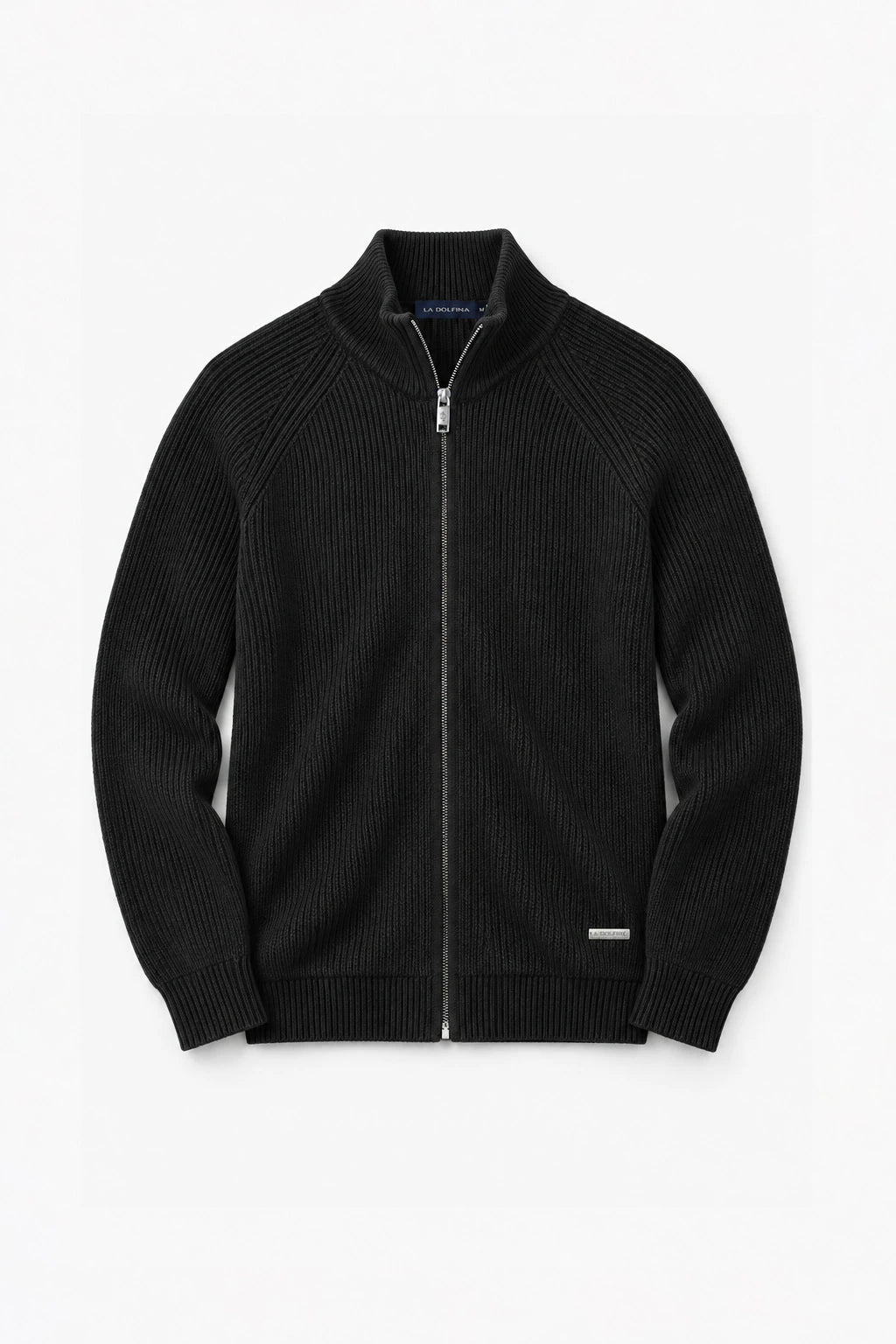 Cotton Fisherman's Rib Zip Jacket - Black