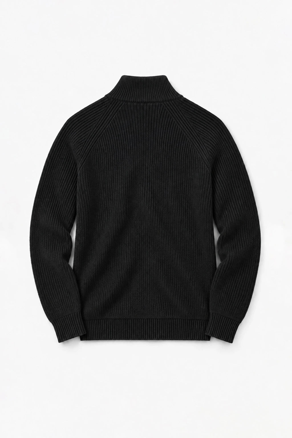 Cotton Fisherman's Rib Zip Jacket - Black