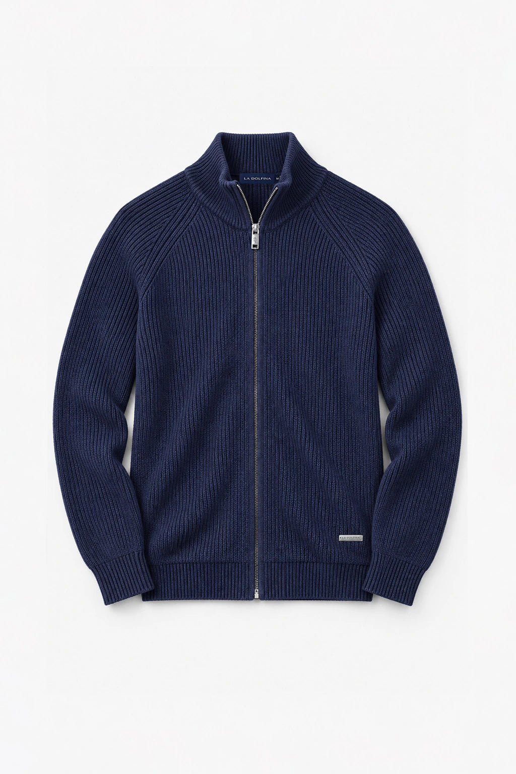 Cotton Fisherman's Rib Zip Jacket - Dark Navy