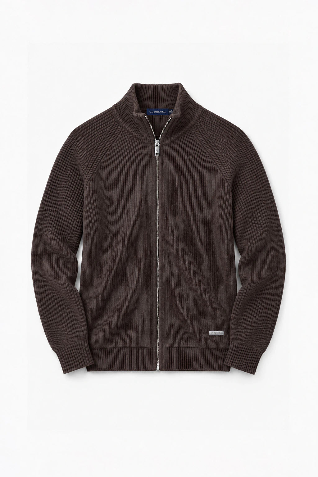 Cotton Fisherman's Rib Zip Jacket - Coffee