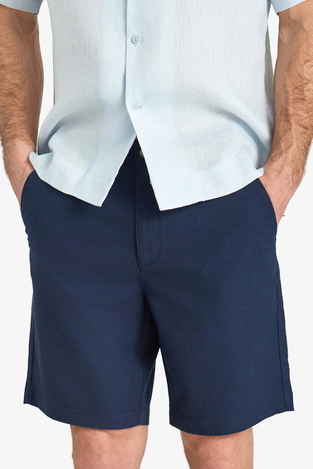 Linen-Cotton Bermuda Shorts - Dark Navy