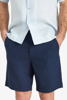 Linen-Cotton Bermuda Shorts - Dark Navy