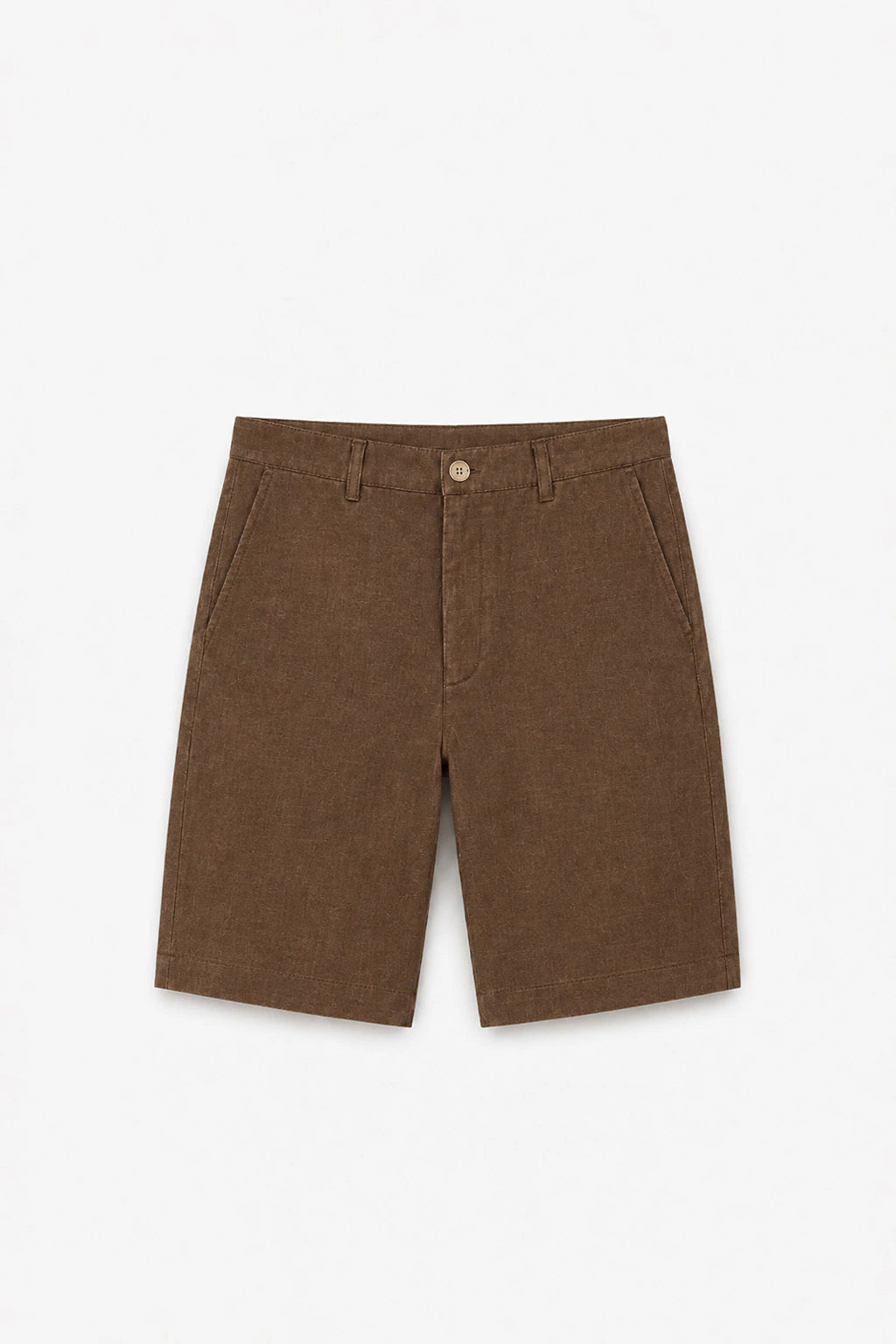 Linen-Cotton Bermuda Shorts - Coffee