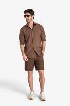 Linen-Cotton Bermuda Shorts - Coffee