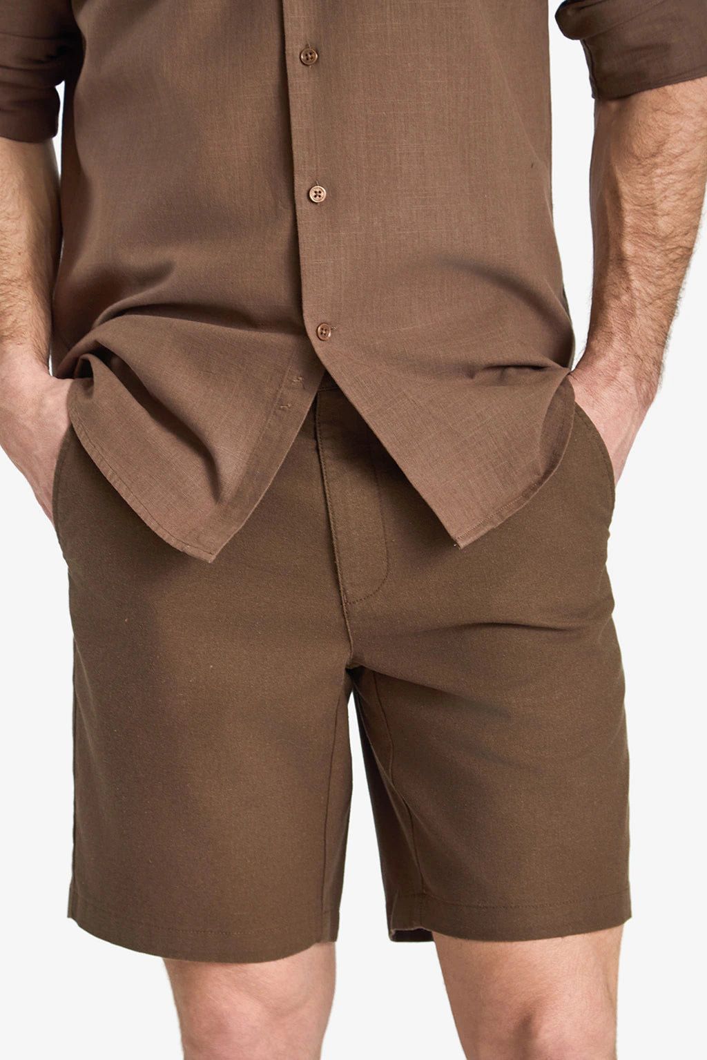 Linen-Cotton Bermuda Shorts - Coffee