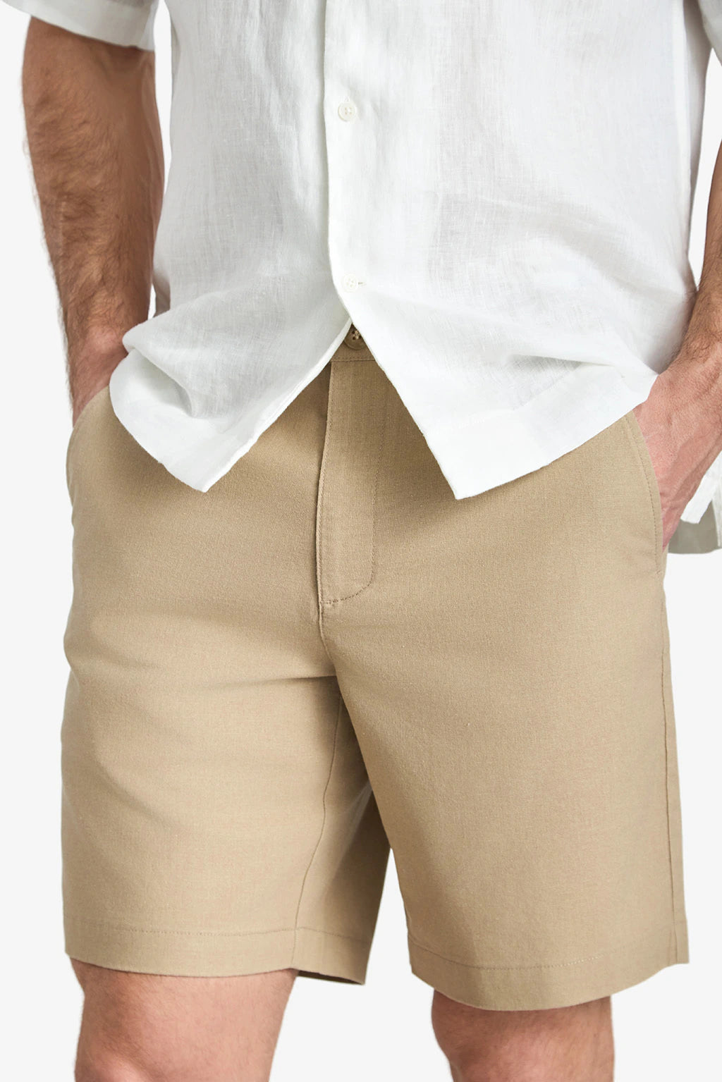 Linen-Cotton Bermuda Shorts - Greige