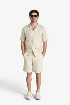 Linen-Cotton Bermuda Shorts - Beige