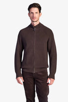 Cotton Fisherman's Rib Zip Jacket - Coffee
