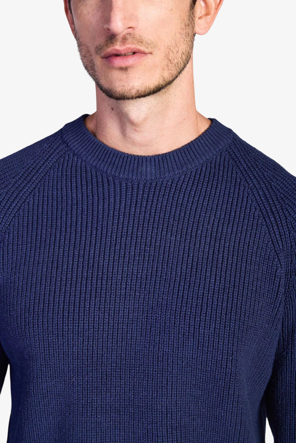 Cotton Fisherman's Rib Crewneck Sweater - Dark Navy