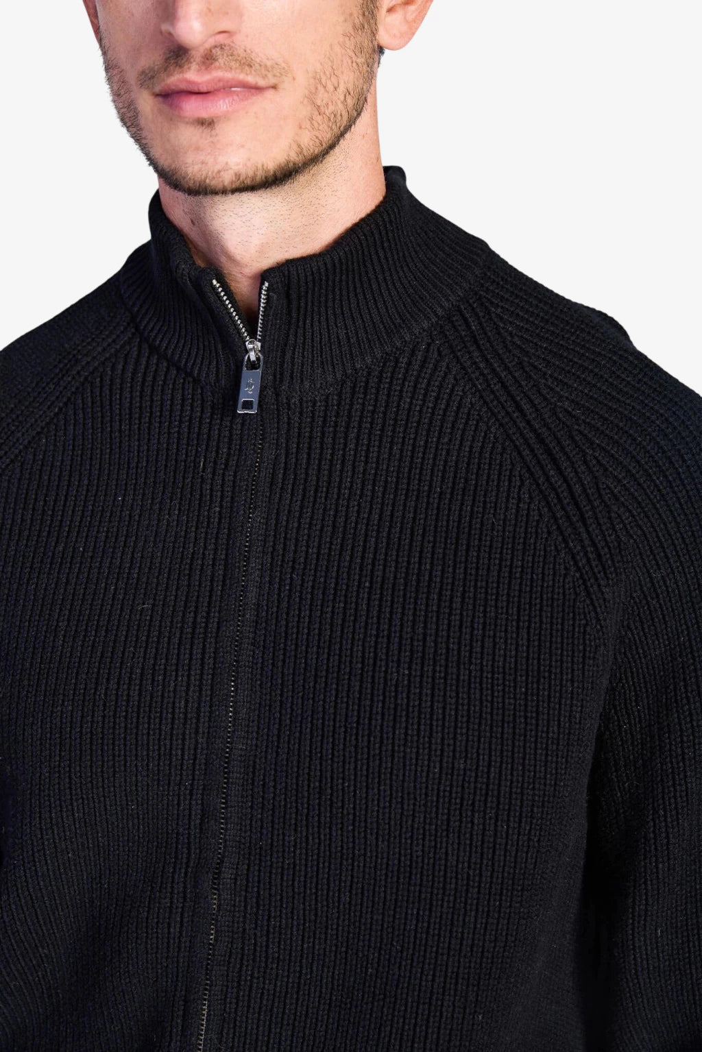 Cotton Fisherman's Rib Zip Jacket - Black