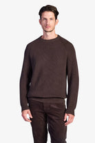Cotton Fisherman's Rib Crewneck Sweater - Coffee