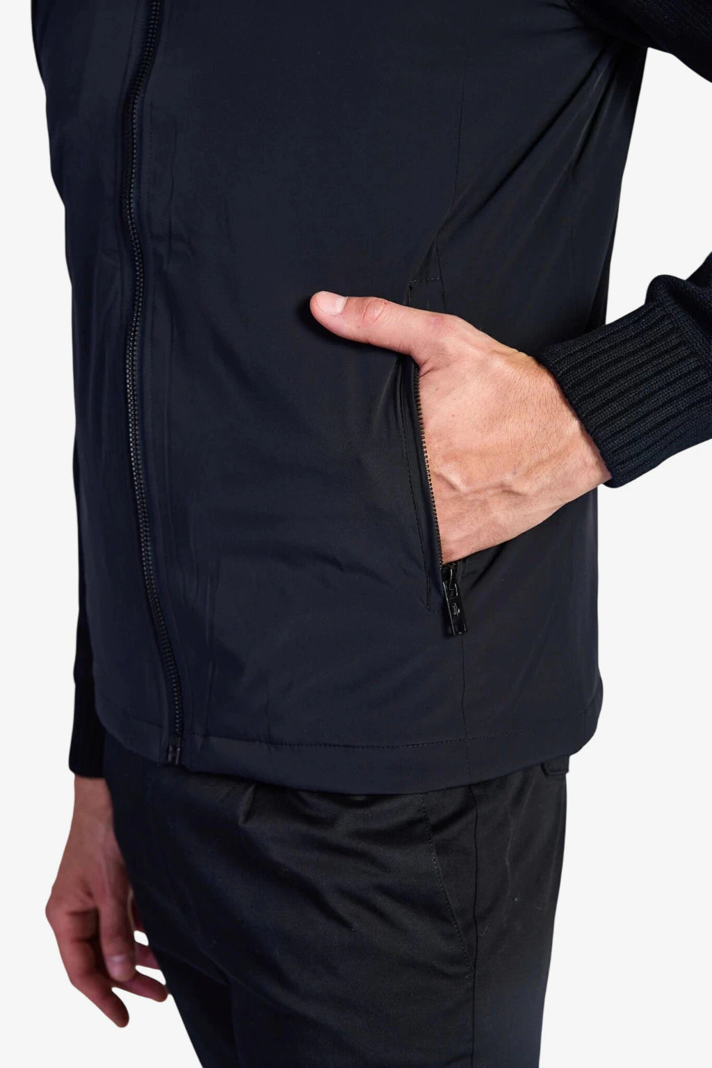 Hybrid Jacket with Knit Sleeves - Black